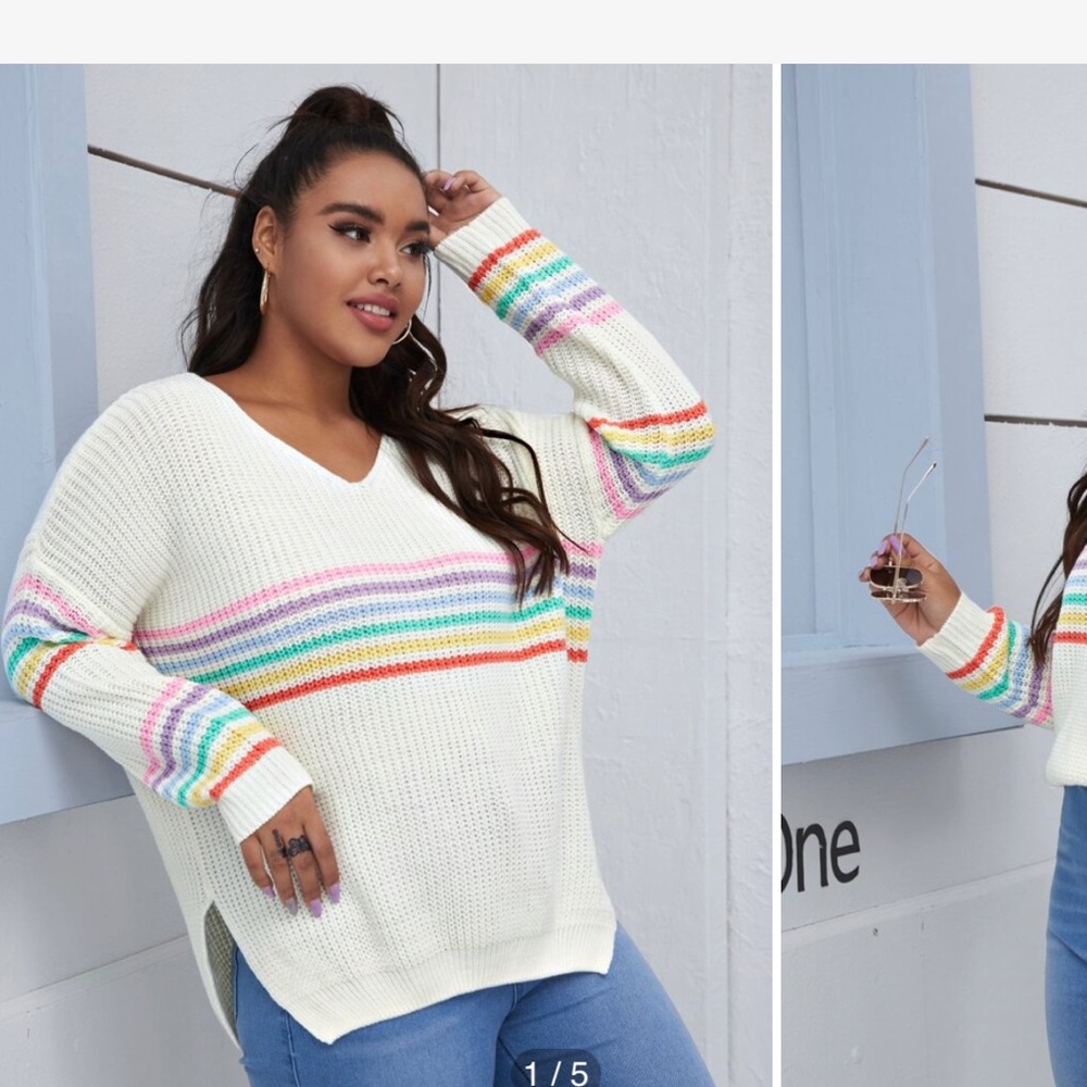 Rainbow striped oversized sweater
